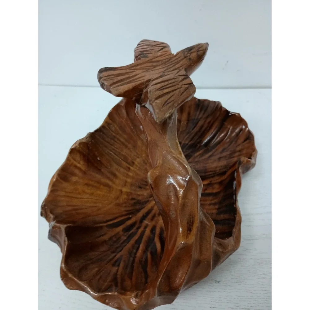 Vintage Hand Carved Wood Bird Basket Brown Rustic Farmhouse Decor Art